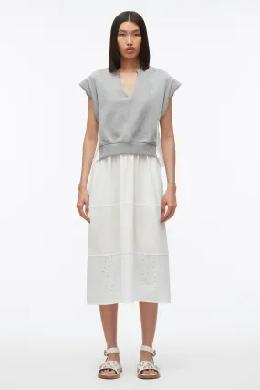 Rolled Sleeve Mix Media Dress