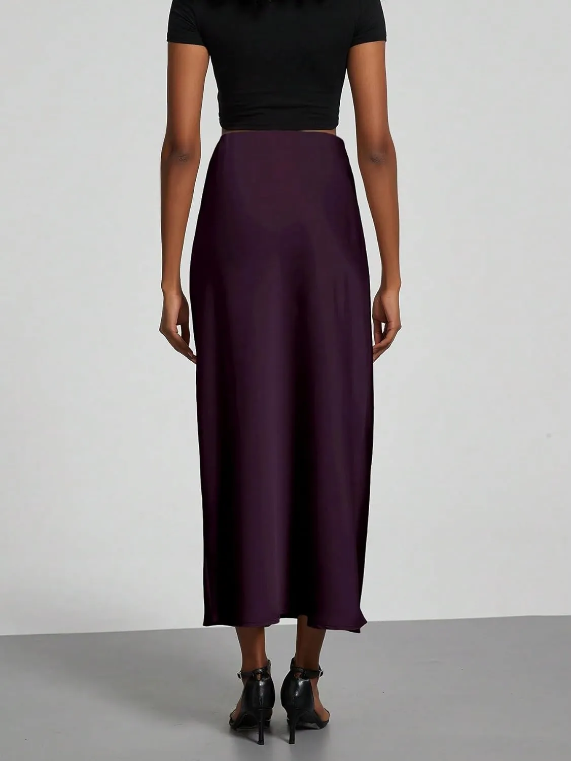 Sexy Slim Fit Women's Satin Stretch Mid Calf Length Skirt for Womens
