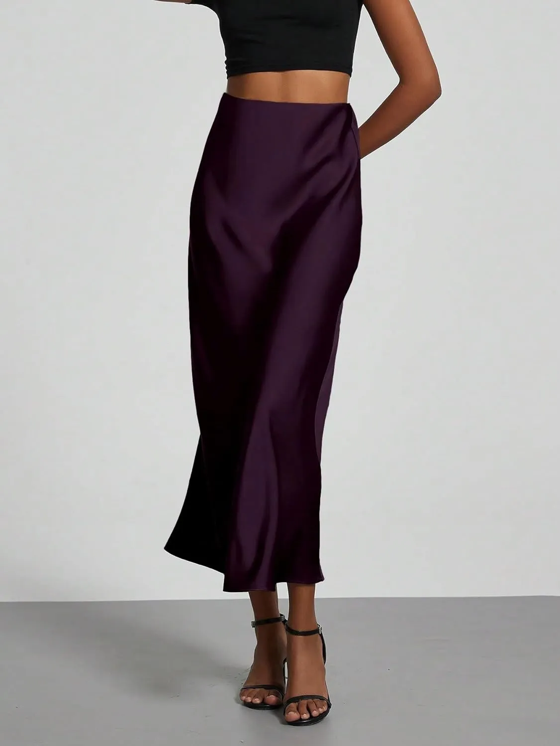 Sexy Slim Fit Women's Satin Stretch Mid Calf Length Skirt for Womens