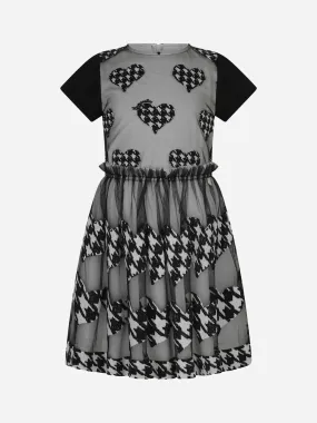 Simonetta Houndstooth Heart Embroidered Dress