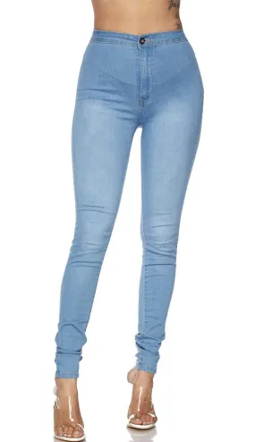 Super High Waisted Stretchy Skinny Jeans (S-3XL) - Light Blue