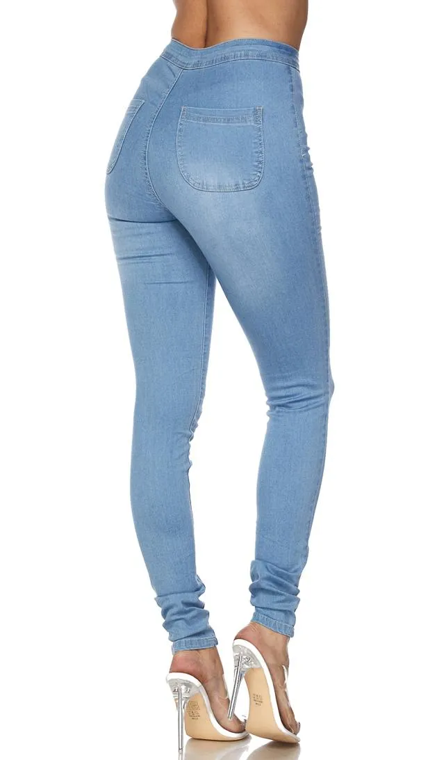 Super High Waisted Stretchy Skinny Jeans (S-3XL) - Light Blue