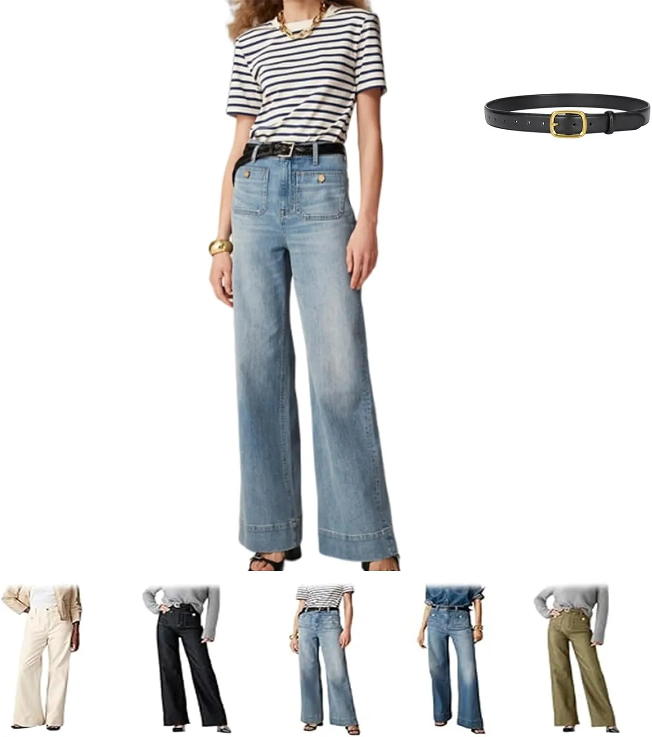 Tummy Control Sailor Wide Leg Trouser, High Waisted Wide Leg Straight Stretchy Denim Chiccurva Pants for Women