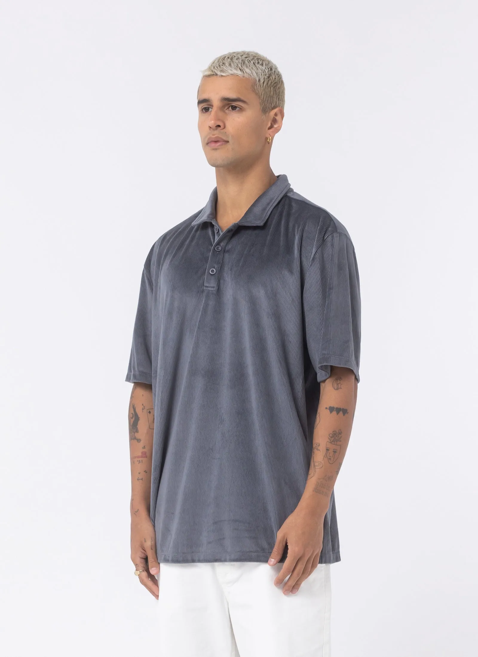 Velour Cord Polo Cobalt