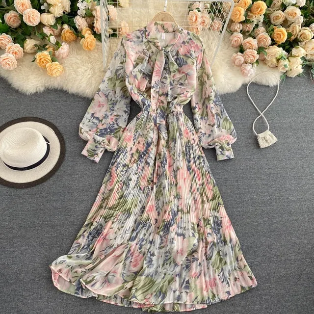 Vintage Dress, Boho Maxi Dress, Gown, Pink Rose Garden