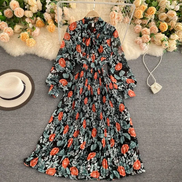 Vintage Dress, Boho Maxi Dress, Gown, Pink Rose Garden