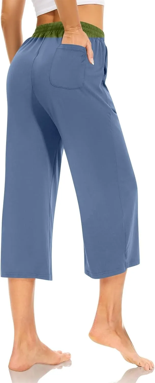 Wide Leg Capris for Women Comfortable Casual Loose Trousers Summer Trendy High Waist Drawstring Sweatpants