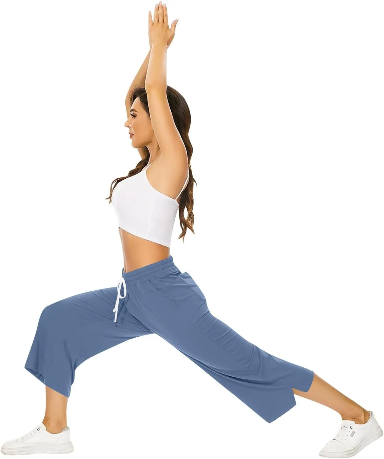 Wide Leg Capris for Women Comfortable Casual Loose Trousers Summer Trendy High Waist Drawstring Sweatpants
