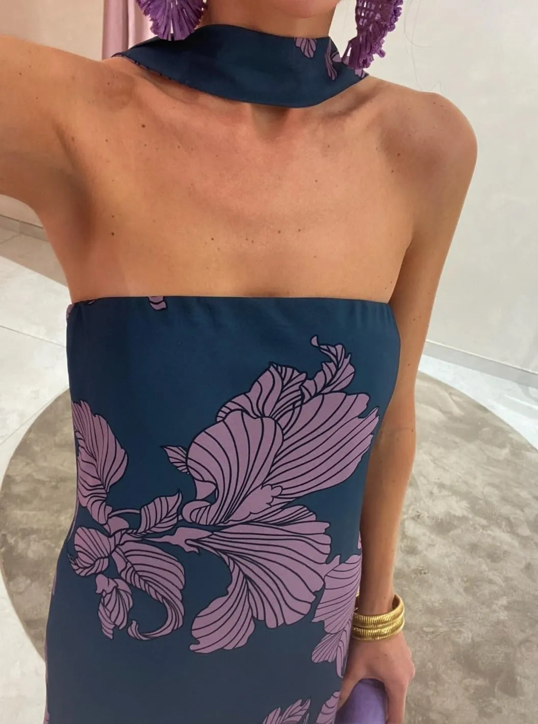 Women Floral Maxi Dress with Scarf Elegant Strapless Backless Bodycon Long Dress Y2k Tube Cocktail Sundress