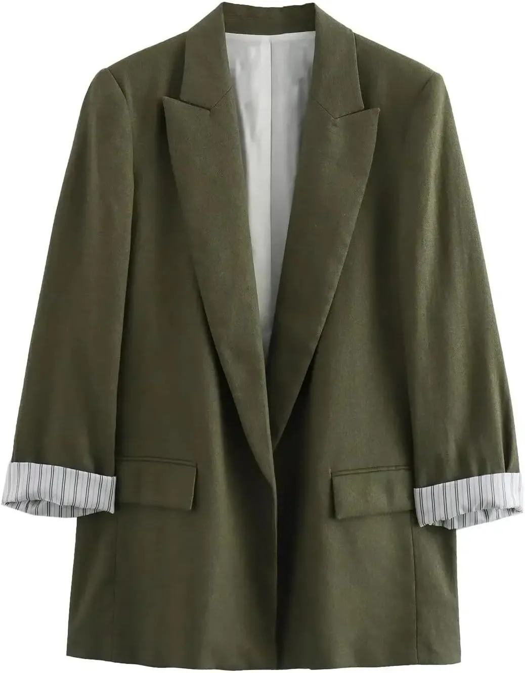 Women Solid Linen Blazer Notched Collar Female Chic Office Lady Business Outfits