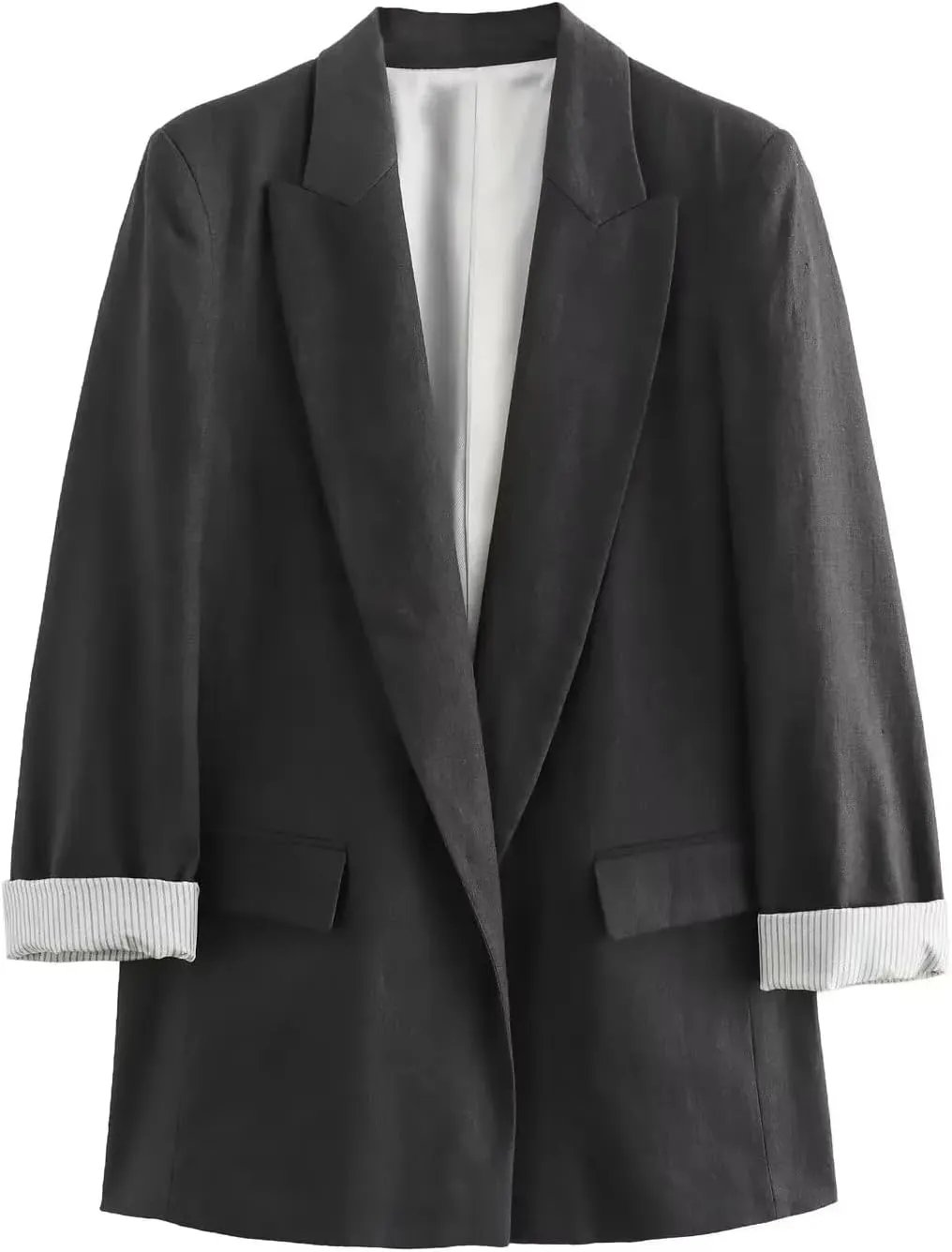 Women Solid Linen Blazer Notched Collar Female Chic Office Lady Business Outfits