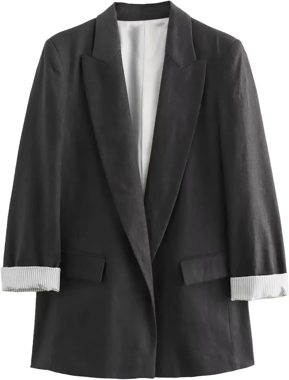 Women Solid Linen Blazer Notched Collar Female Chic Office Lady Business Outfits