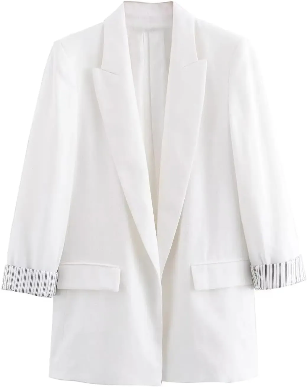 Women Solid Linen Blazer Notched Collar Female Chic Office Lady Business Outfits