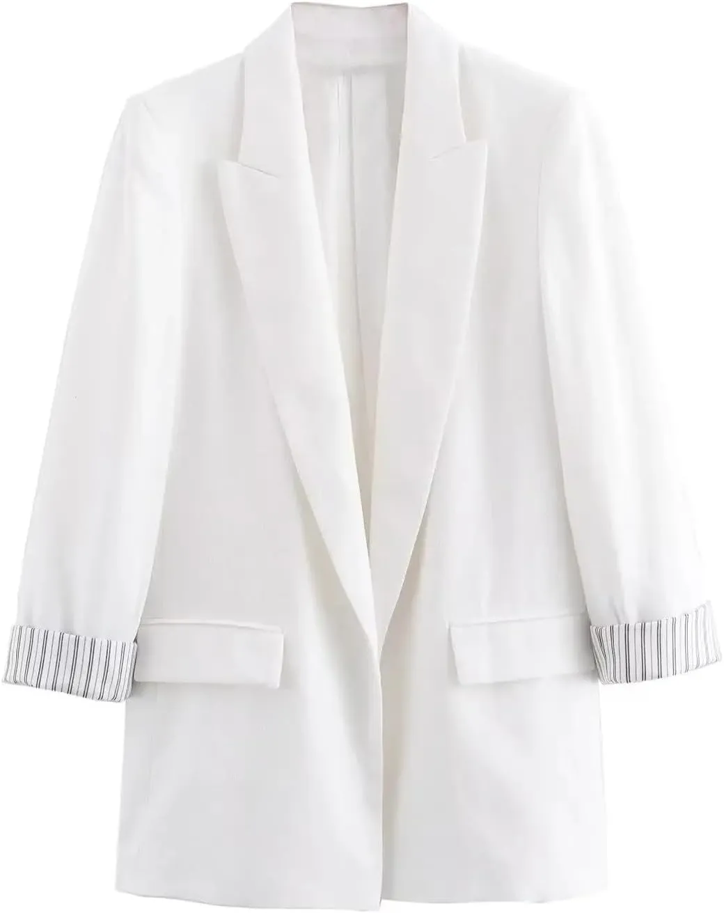Women Solid Linen Blazer Notched Collar Female Chic Office Lady Business Outfits
