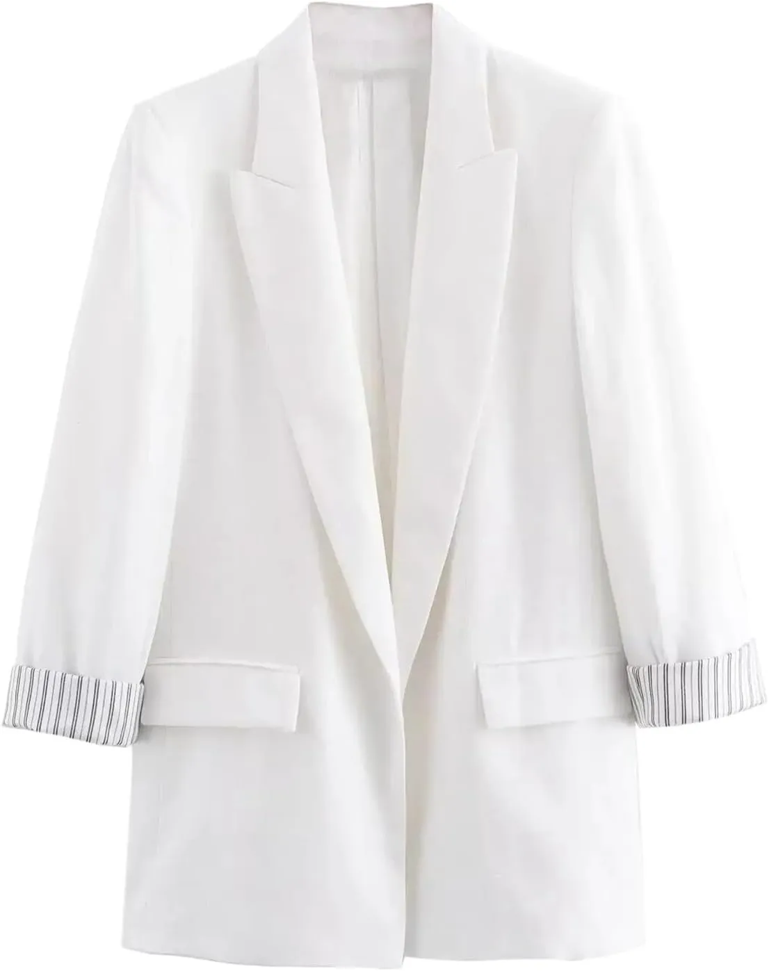 Women Solid Linen Blazer Notched Collar Female Chic Office Lady Business Outfits