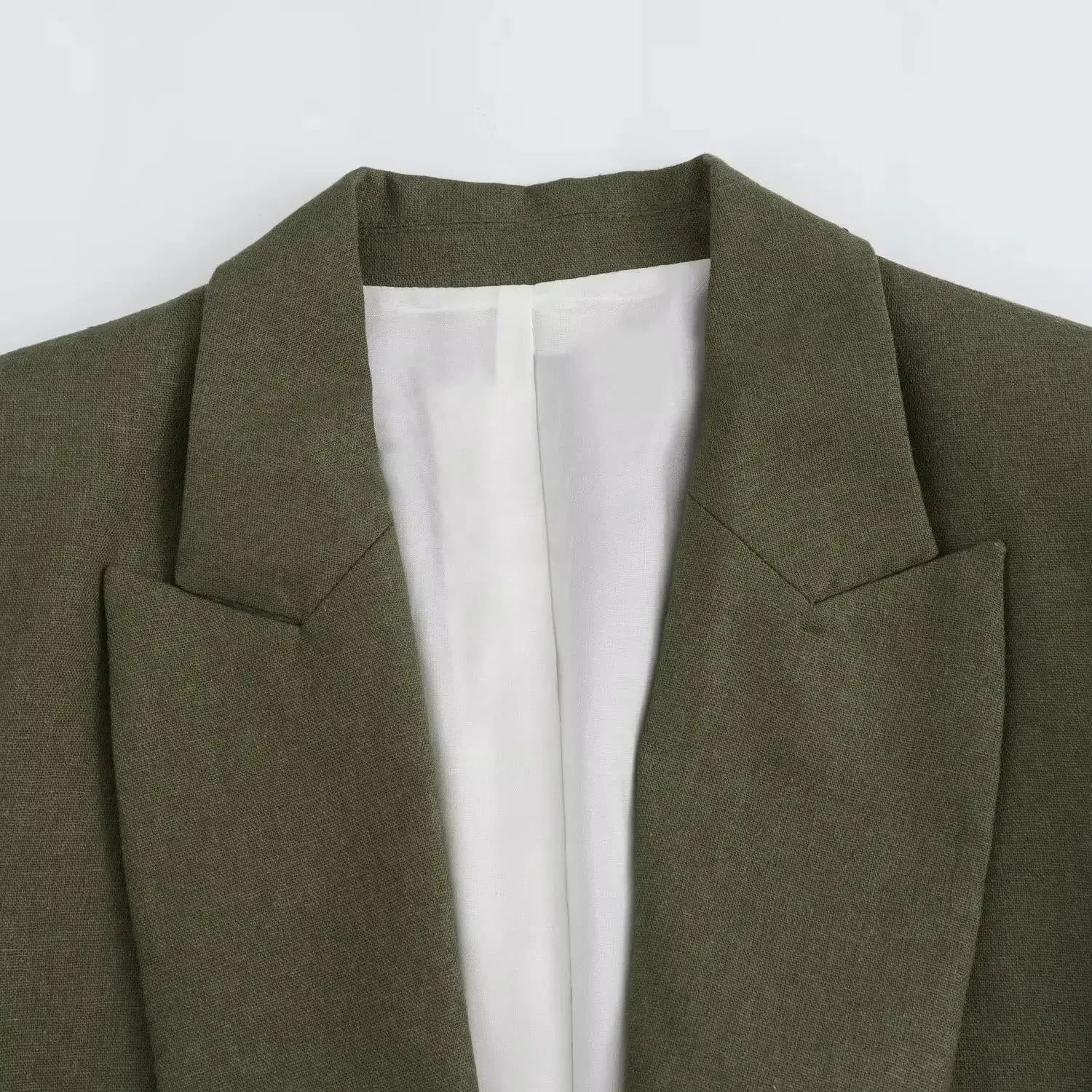 Women Solid Linen Blazer Notched Collar Female Chic Office Lady Business Outfits